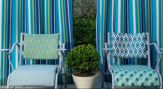 david hicks fabric wallpaper blue white green chairs pool outdoor