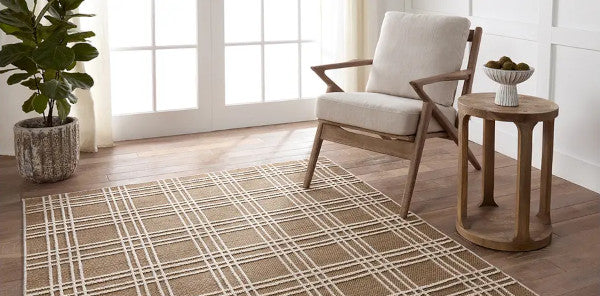 rustic rug, beige checked rug, tan plaid rug
