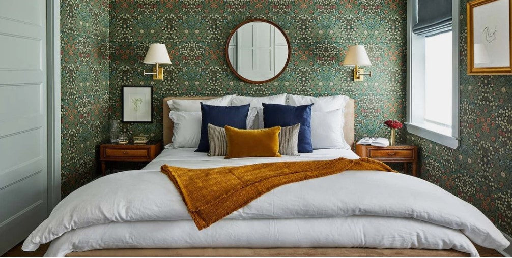 Green bedroom,Green floral wallpaper, Morris & Co DMY1BT101 Blackthorn wallpaperzoe feldman green bedroom, 