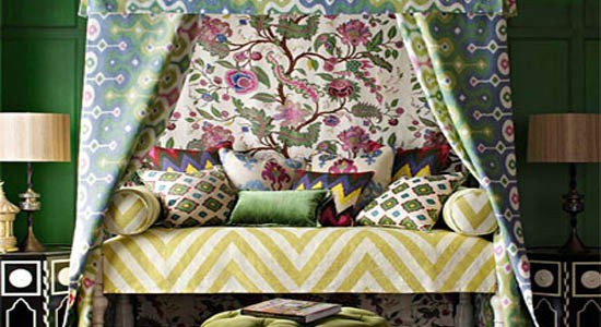martyn lawrence bullard fabrics wallpaper green blue yellow white pink bed cushions