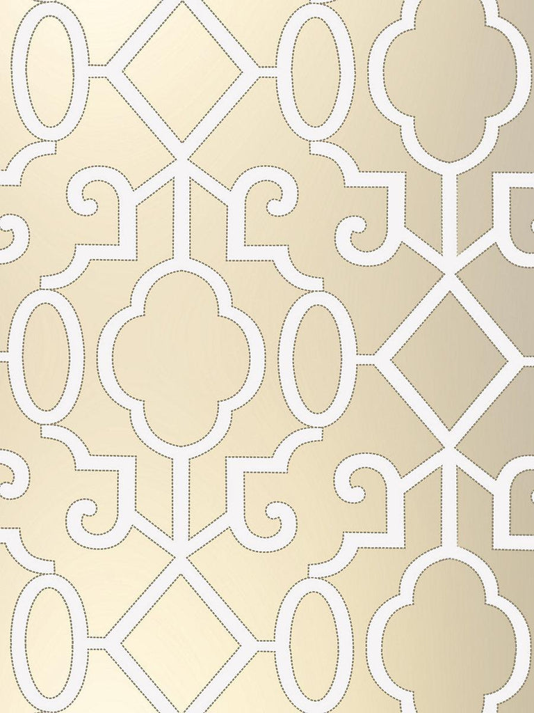 Scalamandre Ming Fretwork Wallpaper Champagne - Pearlescent Wallpaper