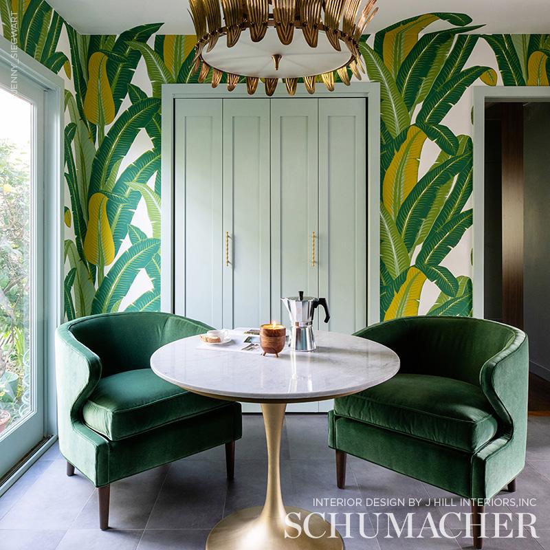 Schumacher Tropical Isle Green On White Wallpaper