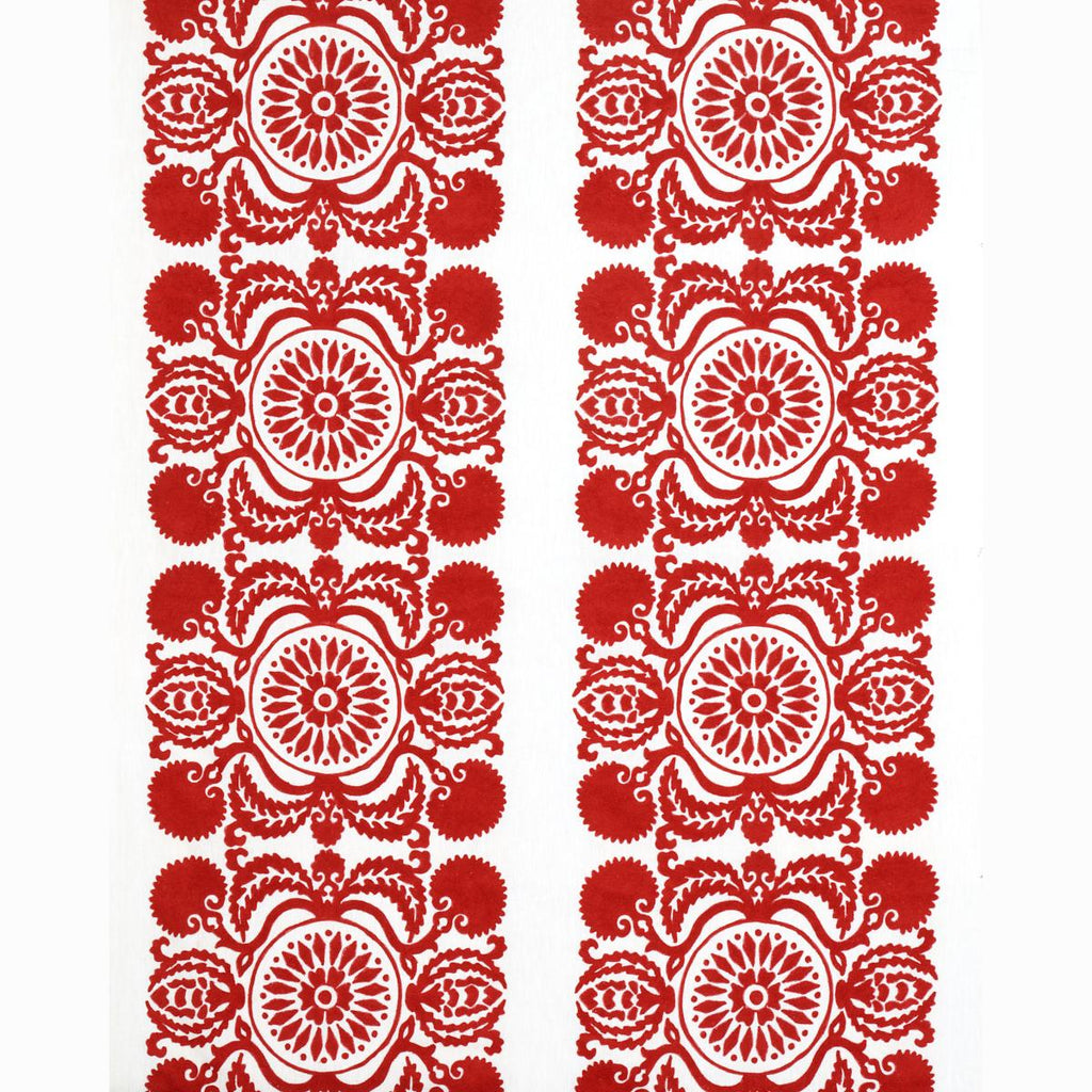 Schumacher Castanet Embroidery Red Fabric