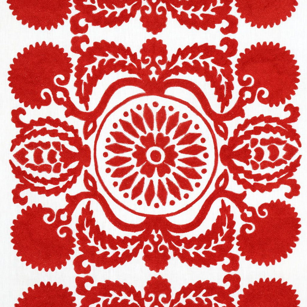 Schumacher Castanet Embroidery Red Fabric