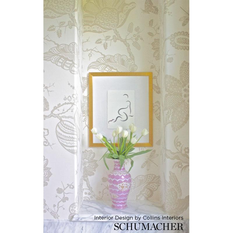 Schumacher Bali Vine Platinum Wallpaper