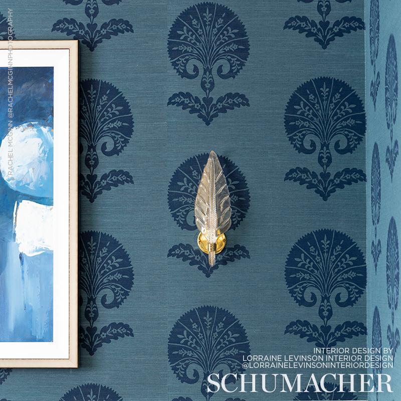 Schumacher Ottoman Flower Sisal Peacock Wallpaper