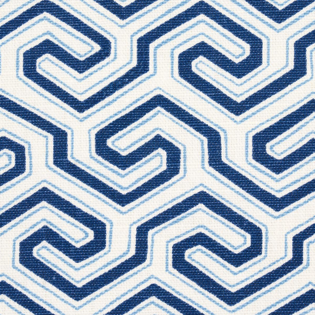 Schumacher Ming Fret Print Blue Fabric