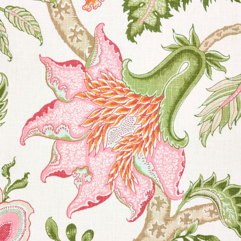 Schumacher Arborvitae Pink & Leaf Fabric