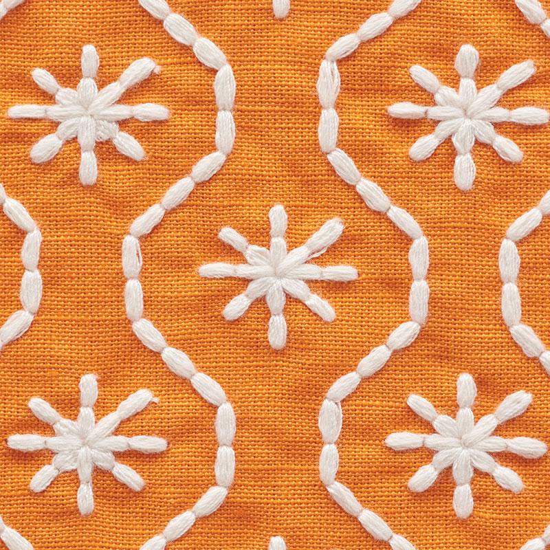Schumacher Gigi Embroidery Orange Fabric