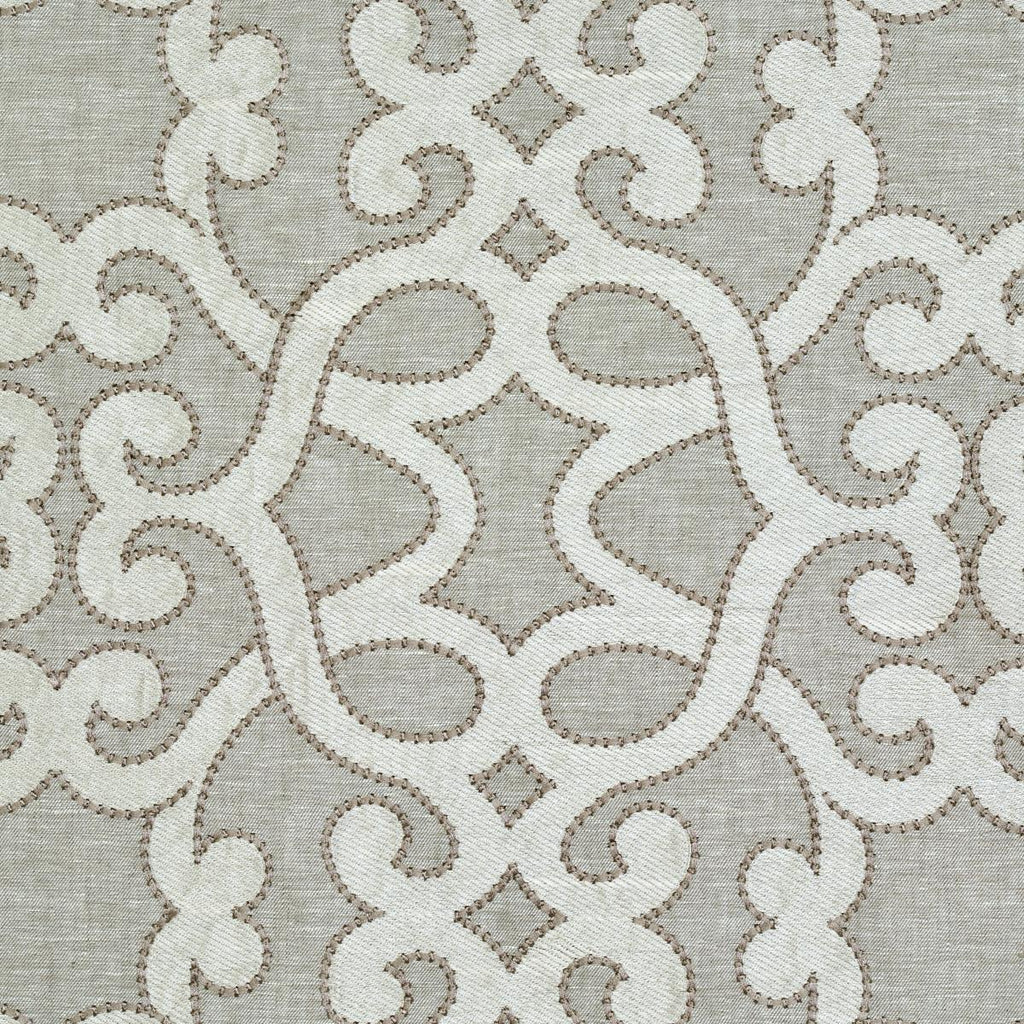 Schumacher Amboise Linen Embroidery Oyster Fabric
