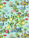 Scalamandre Shantung Garden Cotton Print Aquamarine Fabric