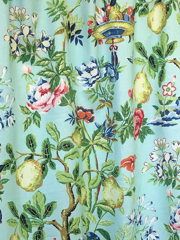 Scalamandre Shantung Garden Cotton Print Aquamarine Fabric