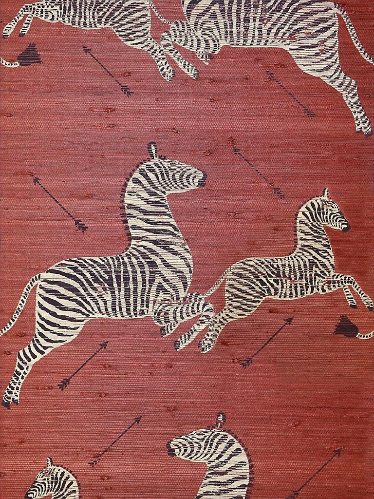 Scalamandre Zebras - Grasscloth Red Wallpaper