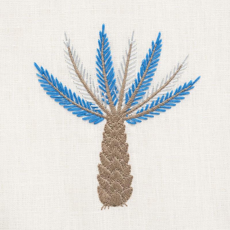 Schumacher Palmetto Beach Embroidery Blue Fabric