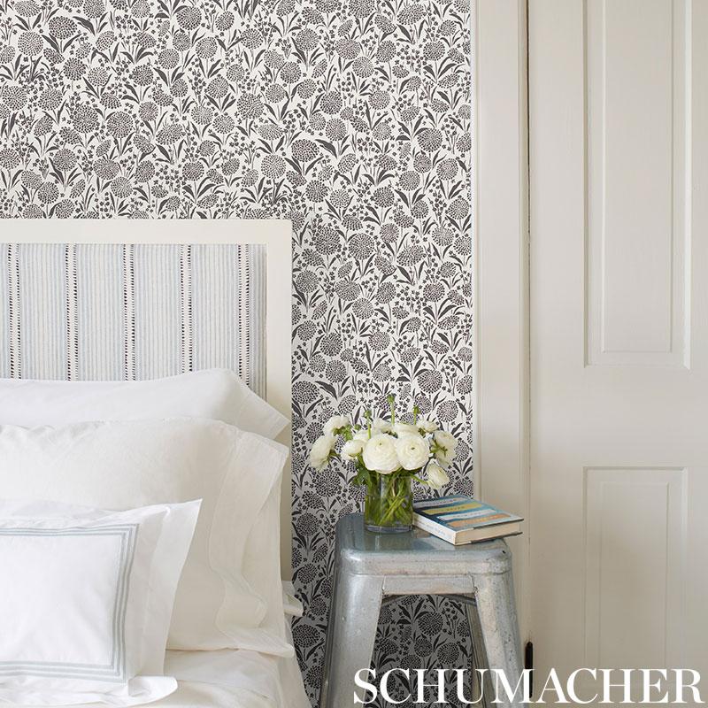Schumacher Chrysanthemum Blue Wallpaper