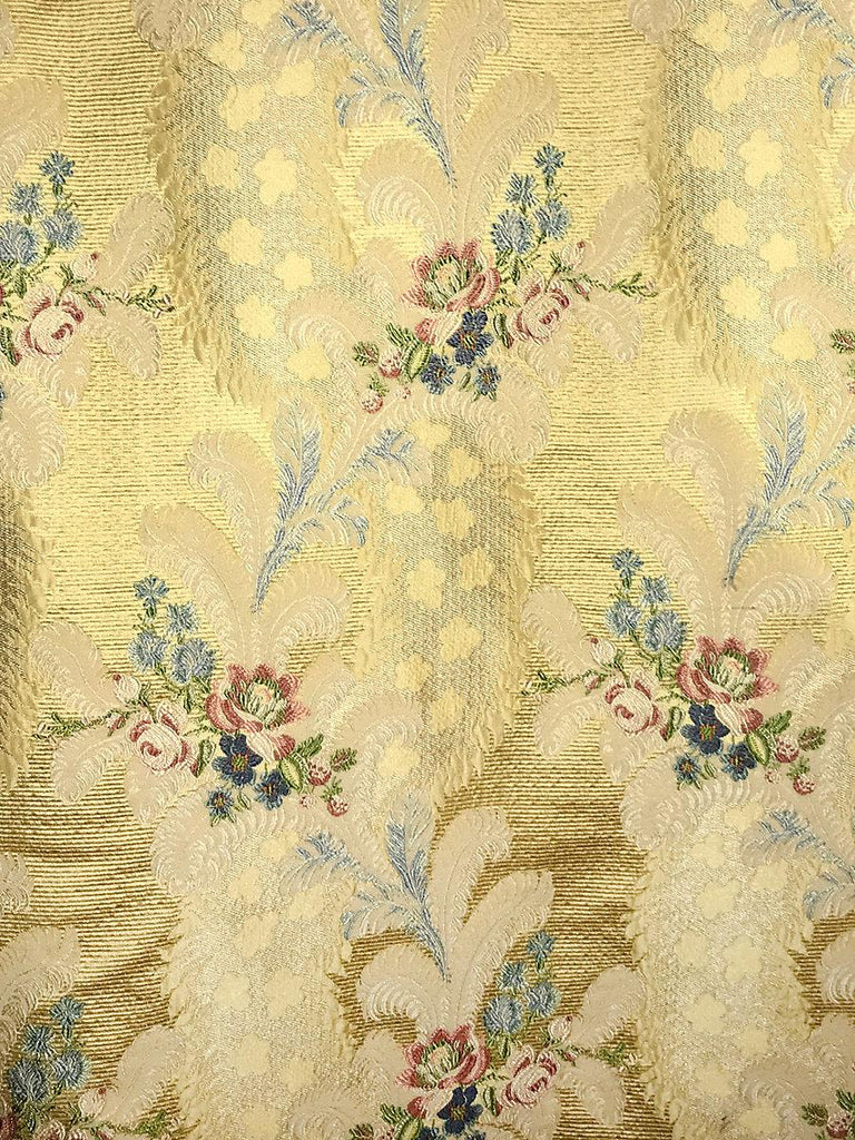 Old World Weavers Cheverny Pink & Blue On Yellow Fabric