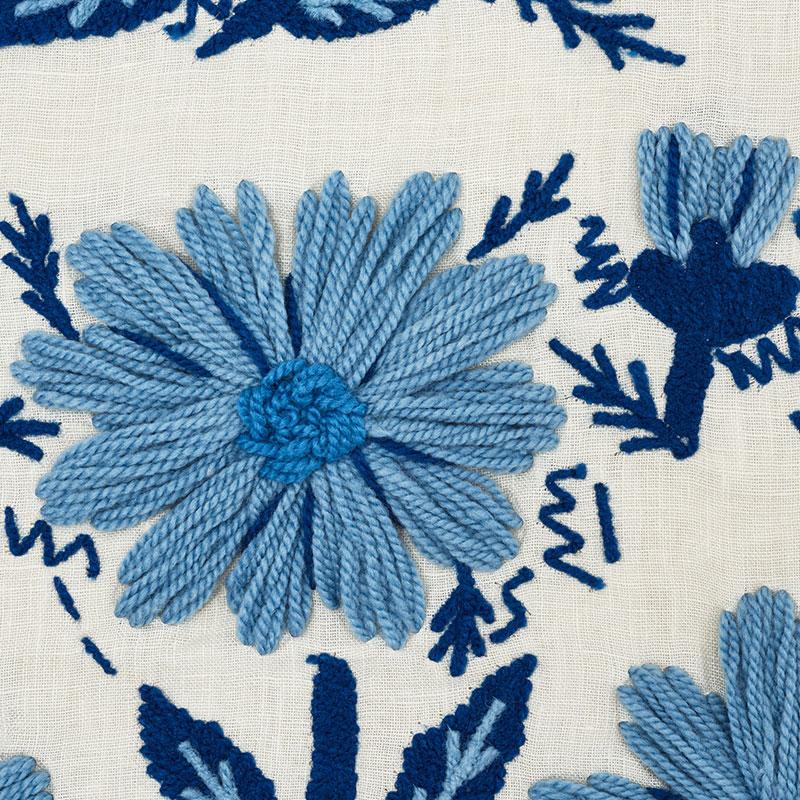 Schumacher Marguerite Embroidery Sky Fabric