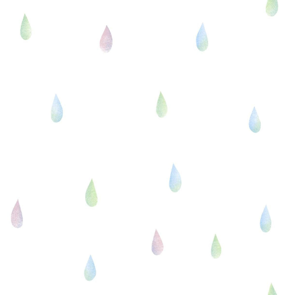 Seabrook Raindrops Pink, Blue, and Green Wallpaper