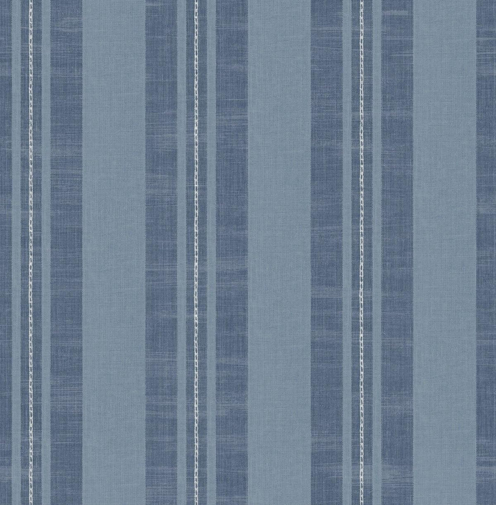 Seabrook Linen Stripe Sky Blue and Denim Wallpaper