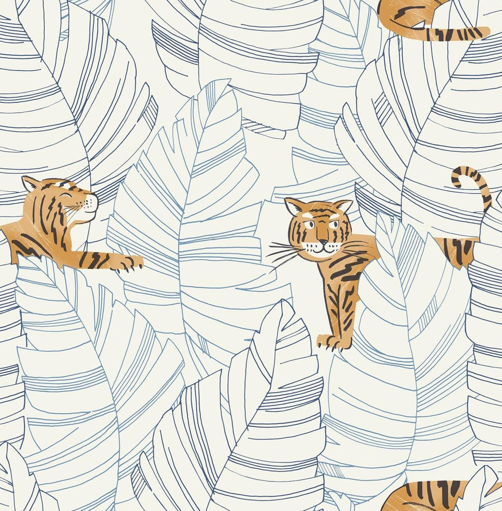 Seabrook Hiding Tigers Sky Blue and Orange Wallpaper