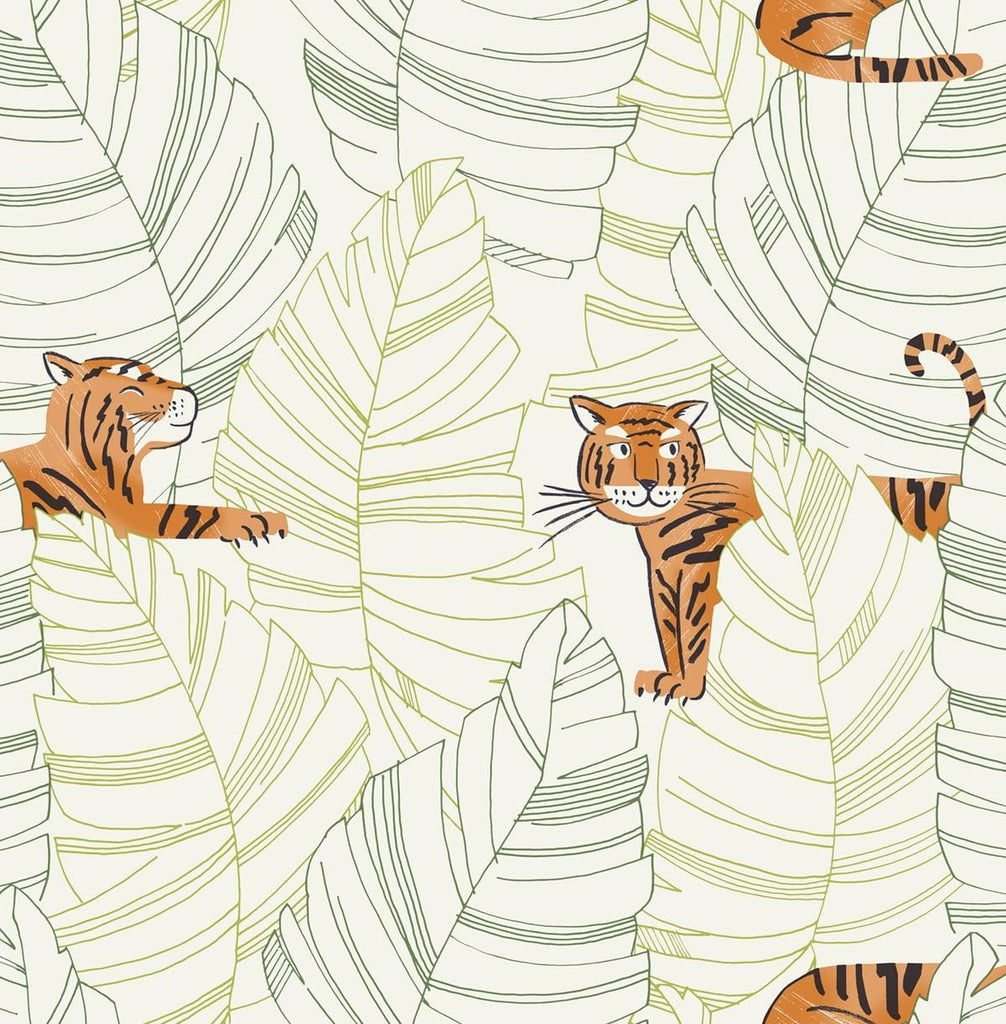 Seabrook Hiding Tigers Green Wallpaper