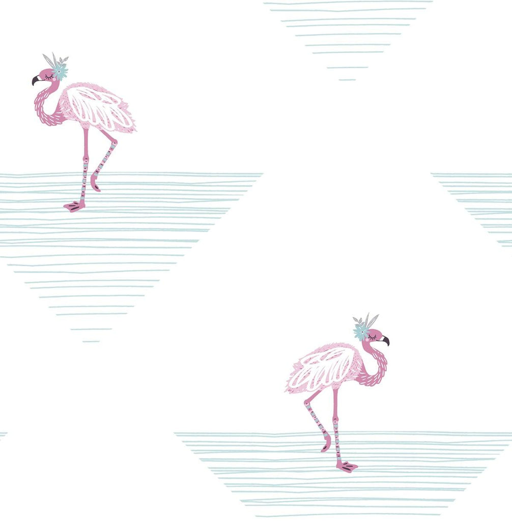 Seabrook Dancing Flamingo Teal Wallpaper