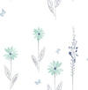 Seabrook Daisy Field Teal And Gray Wallpaper