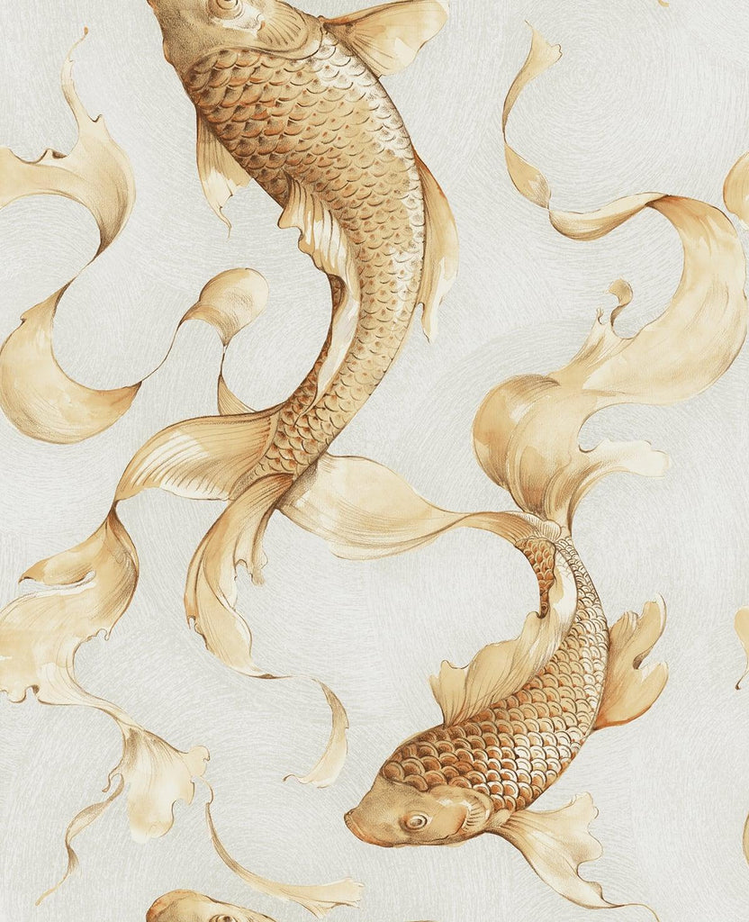 Seabrook Koi Fish Metallic Gold and Off-White Wallpaper