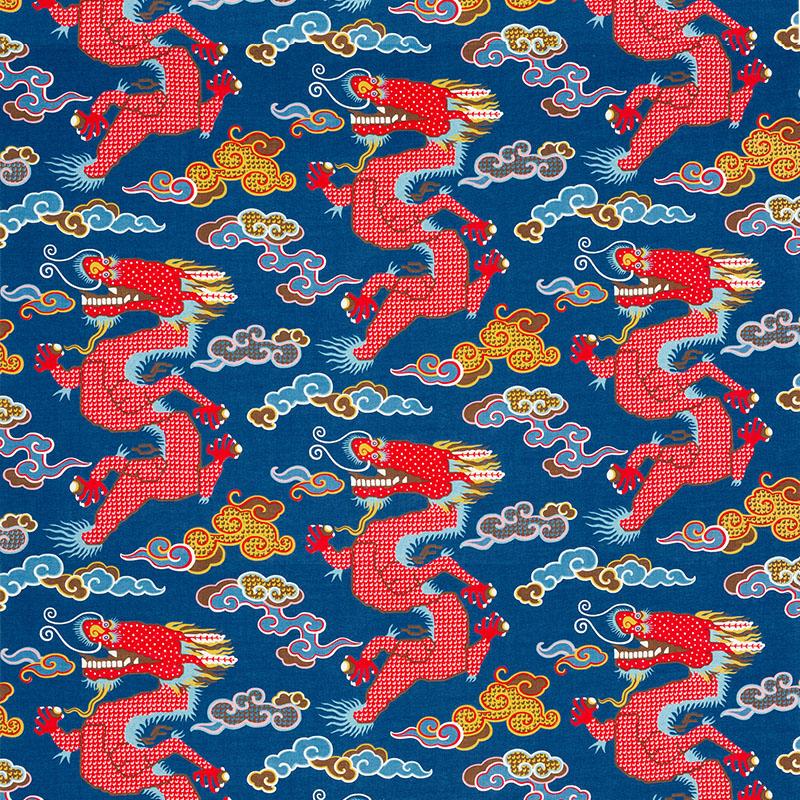 Schumacher Magical Ming Dragon Navy Fabric