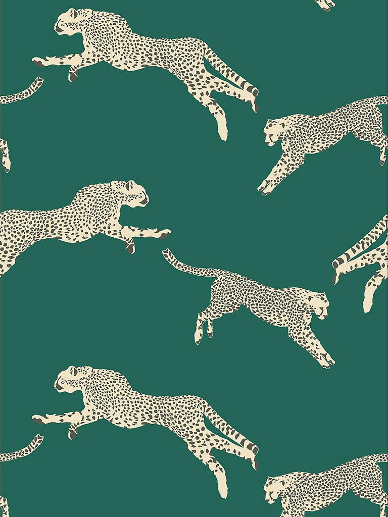 Scalamandre Leaping Cheetah Evergreen Wallpaper