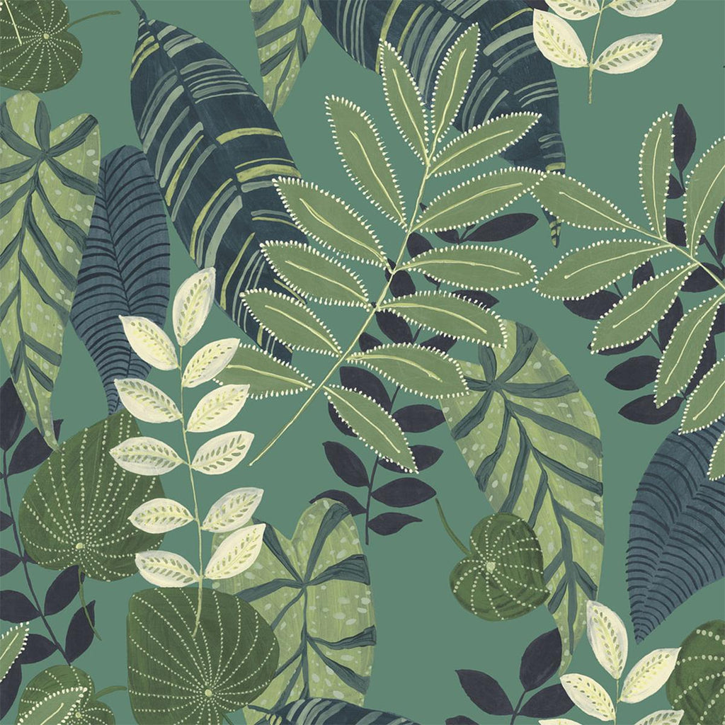 Seabrook Tropicana Leaves Fabric Jade, Rosemary, and Spruce Fabric