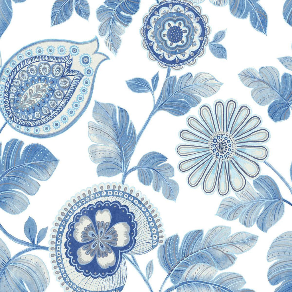 Seabrook Calypso Paisley Leaf Fabric Blue Oasis and Ivory Fabric