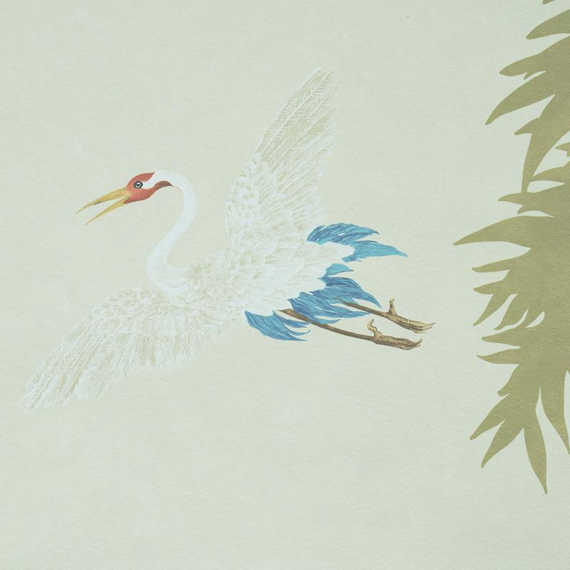 Schumacher Yashinoki Crane Panel Set Willow Wallpaper