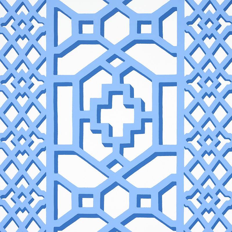 Schumacher Zanzibar Trellis Blue Wallpaper