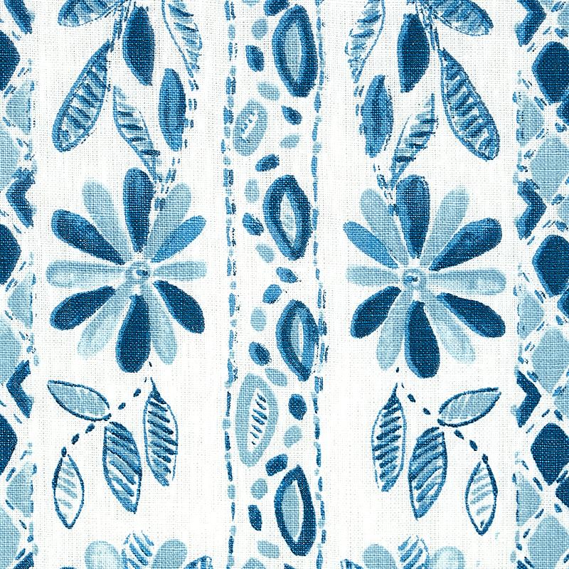 Schumacher Zinnia Handmade Print Blue Fabric