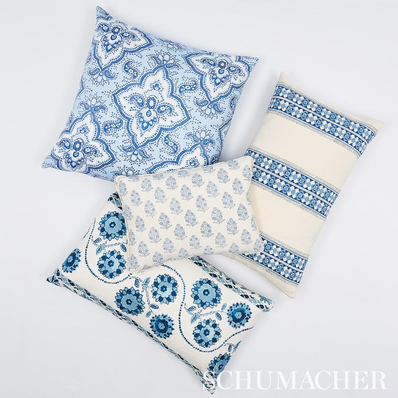Schumacher Zinnia Handmade Print Blue Fabric
