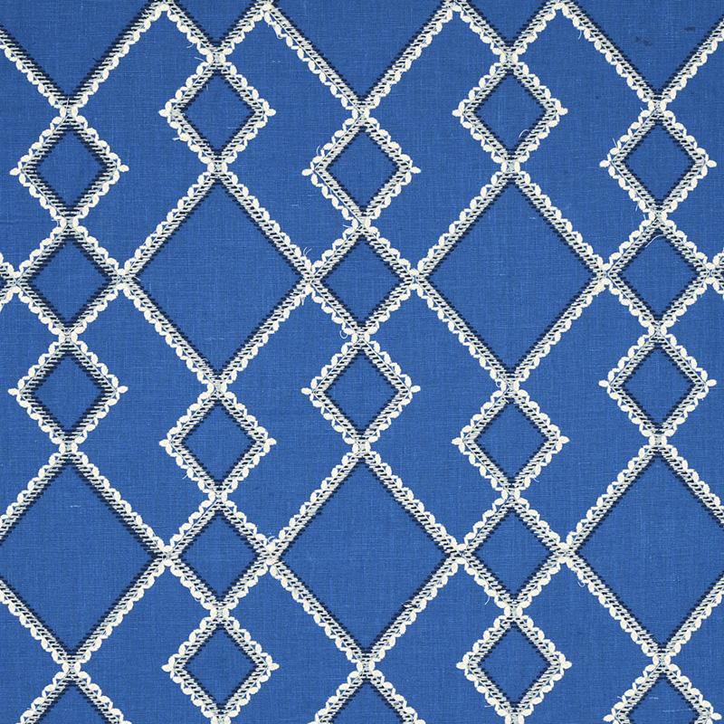 Schumacher Branson Embroidery Blue Fabric