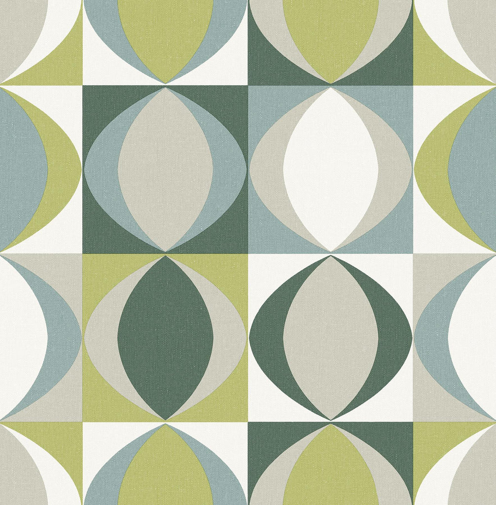 A-Street Prints Archer Linen Geometric Green Wallpaper