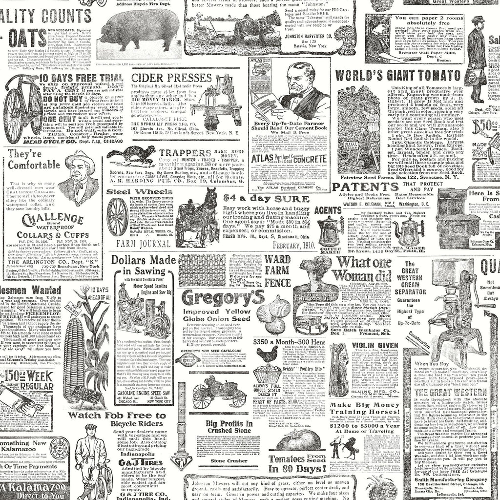 Brewster Home Fashions Underwood Newspaper Black Wallpaper