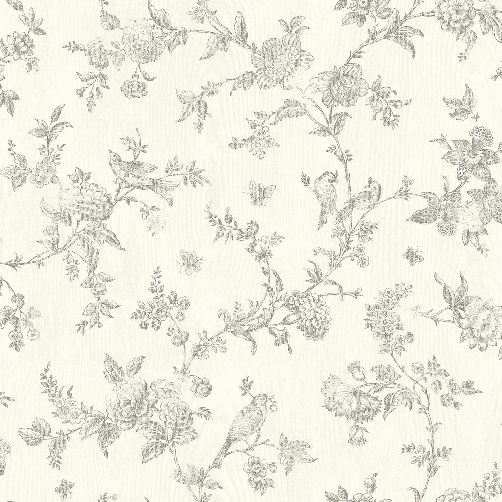 Brewster Home Fashions French Nightingale Floral Scroll Taupe Wallpaper