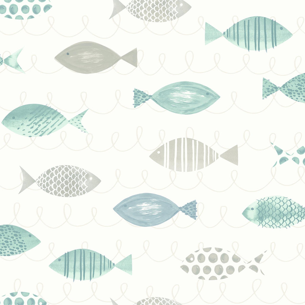 Brewster Home Fashions Key West Sea Fish Teal Wallpaper