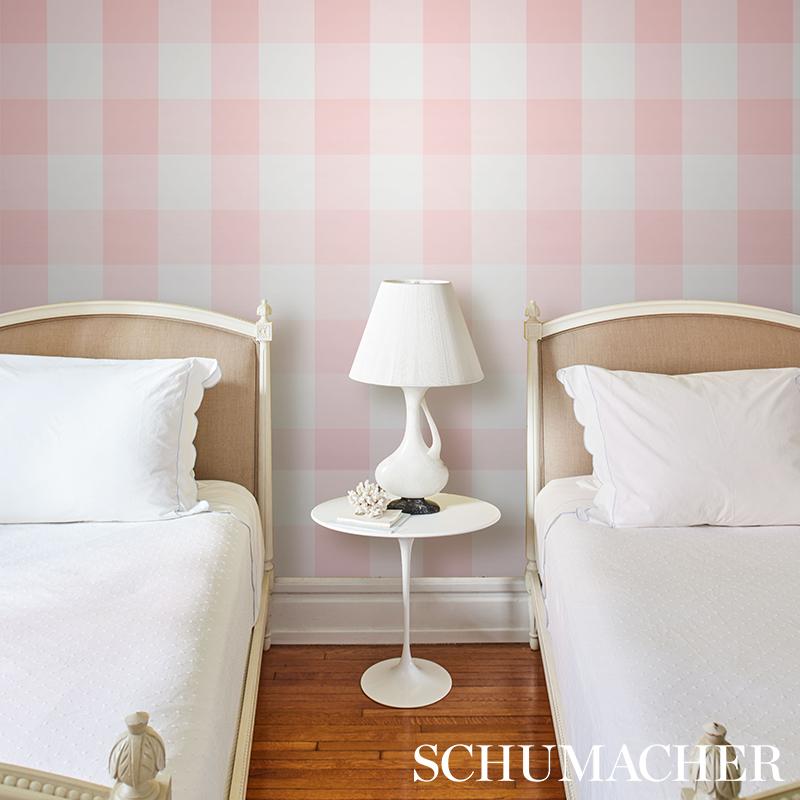 Schumacher Willa Check Large Pink Wallpaper