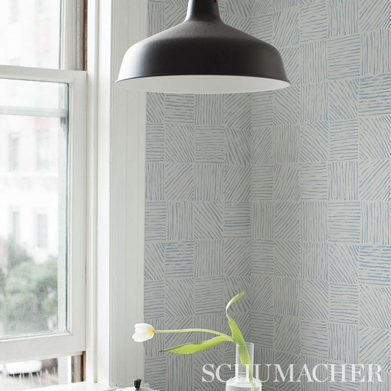 Schumacher Katama Blue On Ivory Wallpaper
