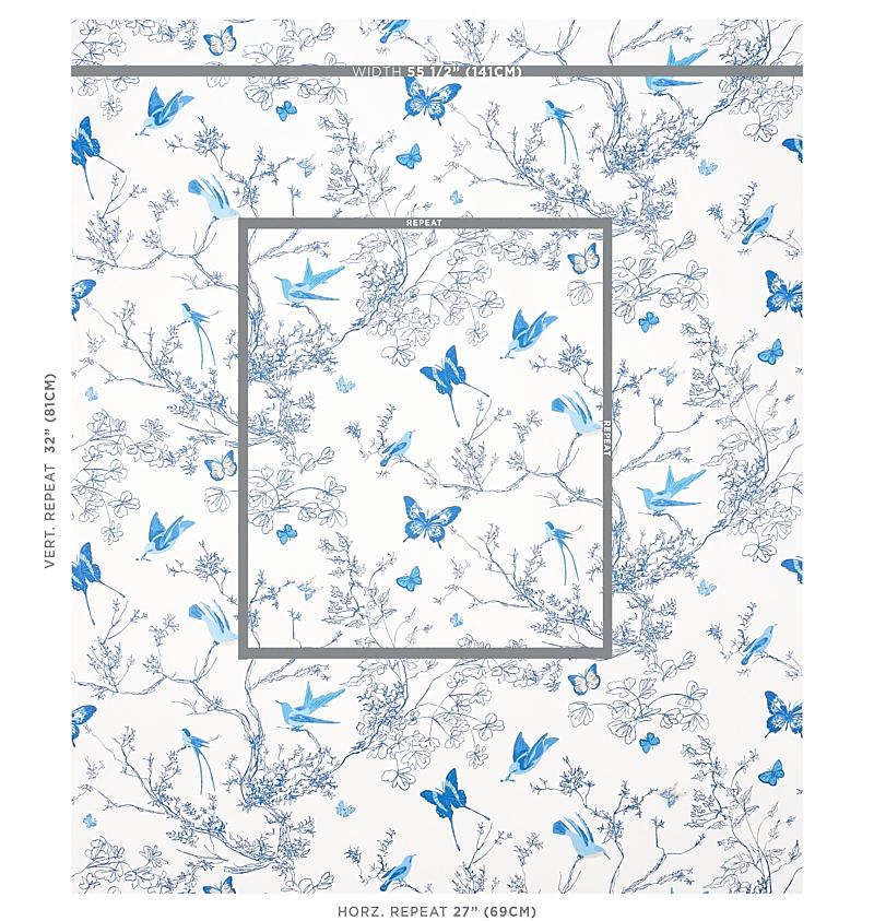 Schumacher Birds & Butterflies Porcelain Fabric