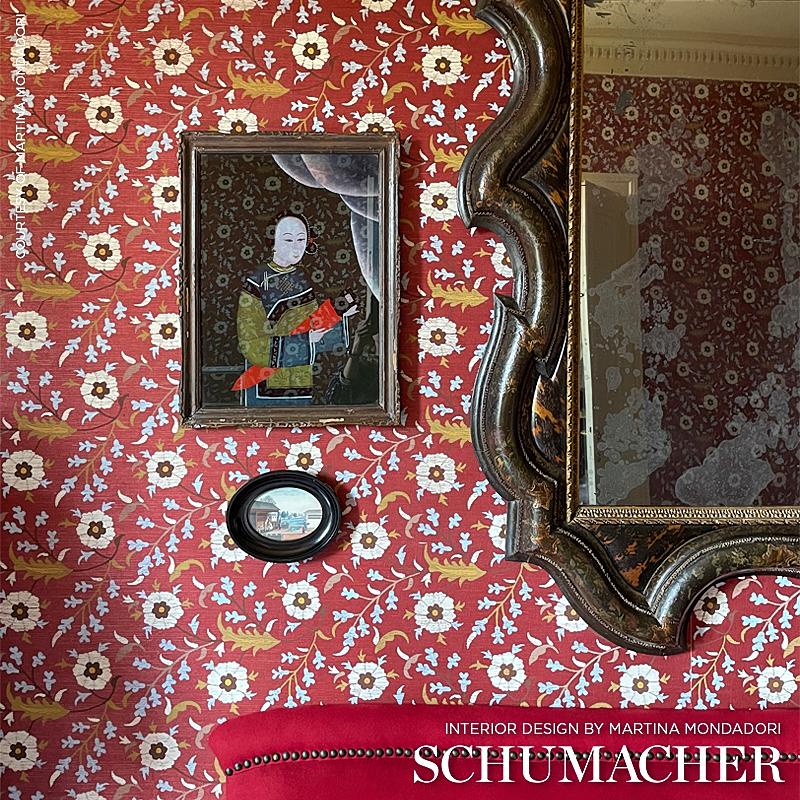 Schumacher Floralia Sisal Garnet Wallpaper
