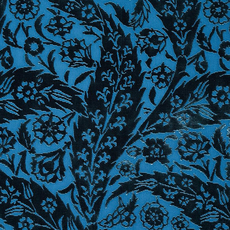 Schumacher Saz Paisley Silk Velvet Blue Fabric