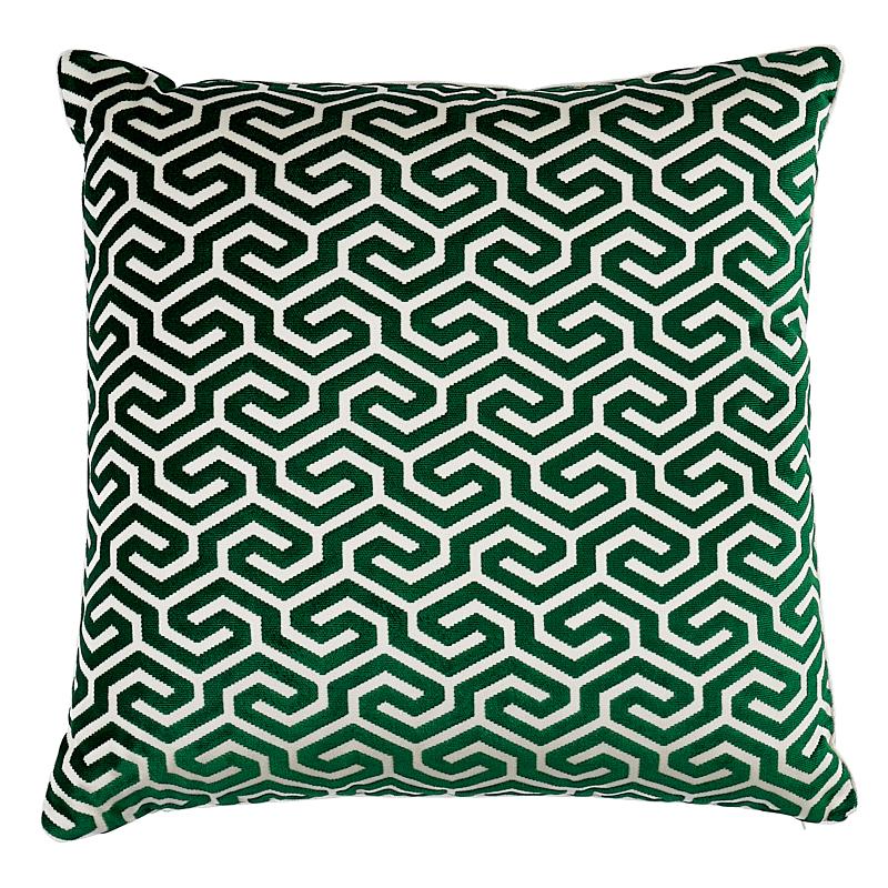 Schumacher Ming Fret Velvet Emerald 22" x 22" Pillow