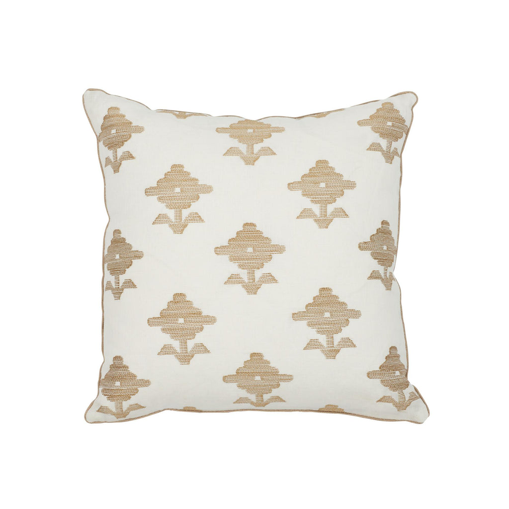 Schumacher Rubia Embroidery Ivory 18" x 18" Pillow