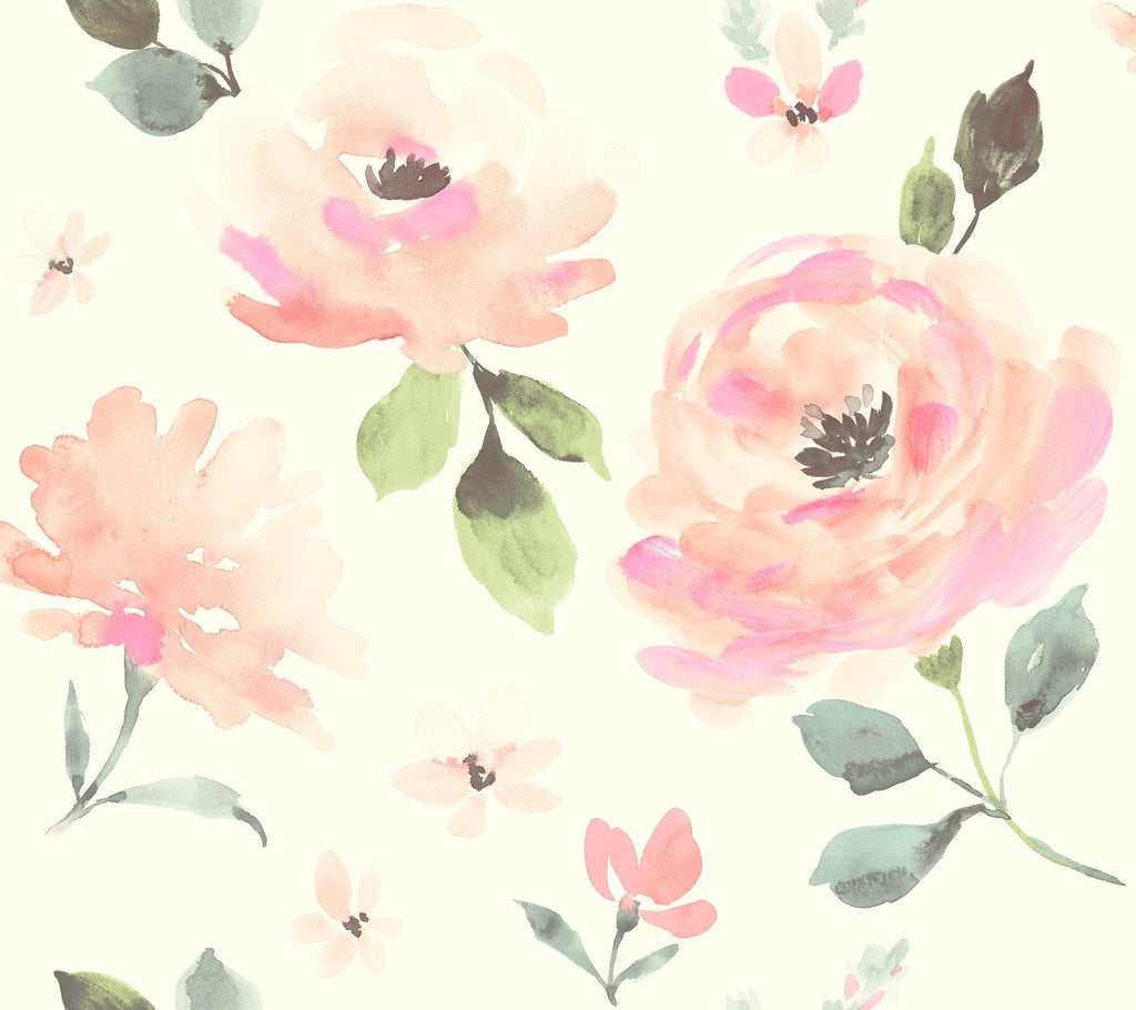 York Watercolor Blooms Pinks Wallpaper
