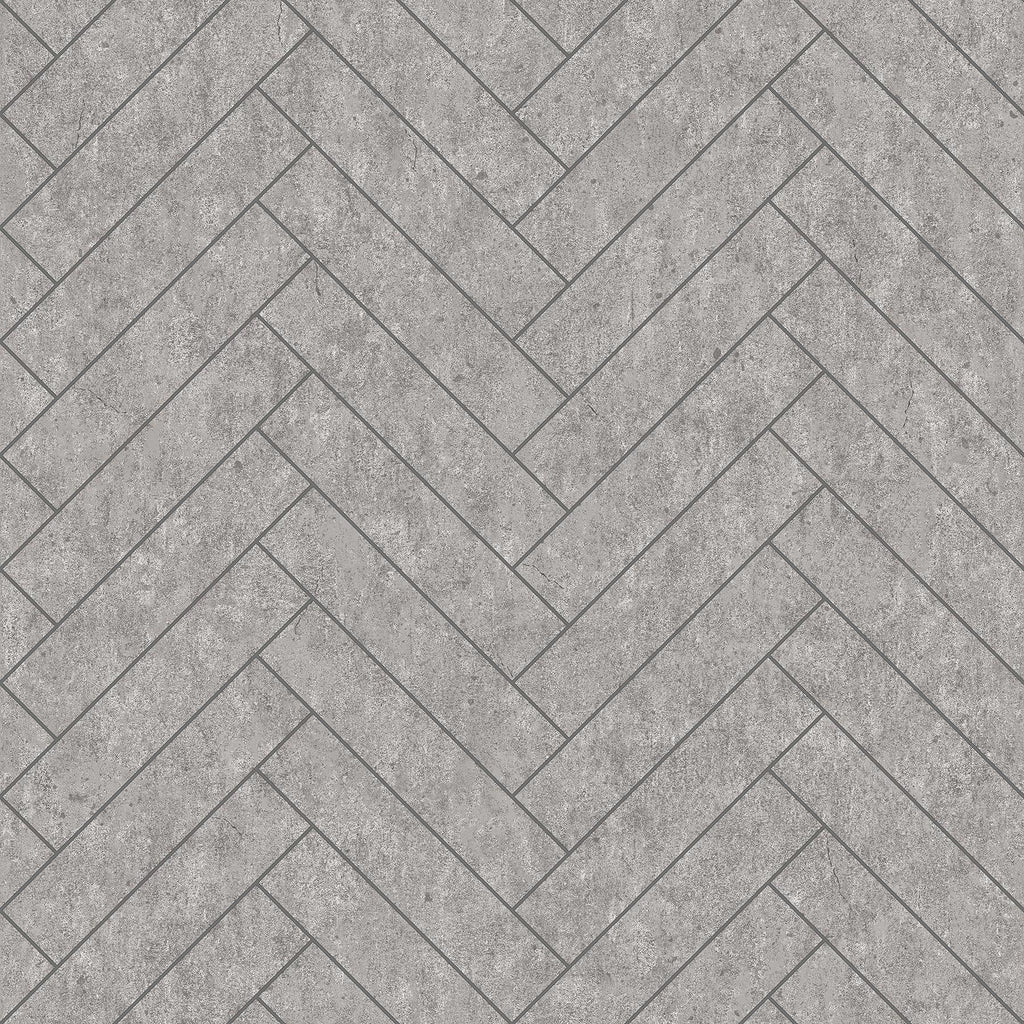 Brewster Home Fashions Raw Tiles Light Grey Herringbone Concrete Wallpaper